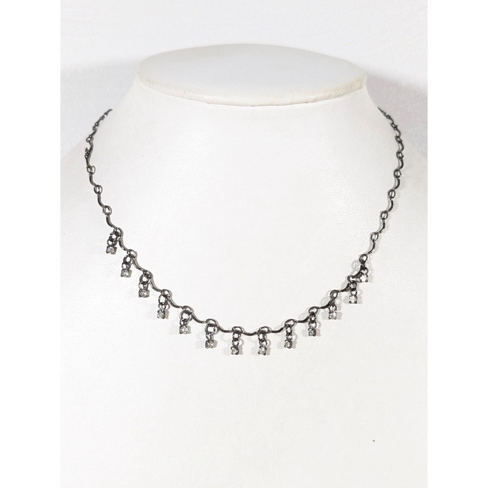 Express Gray Metallic Rhinestone Charm Dainty Choker Necklace‎ Gothic 15.5"